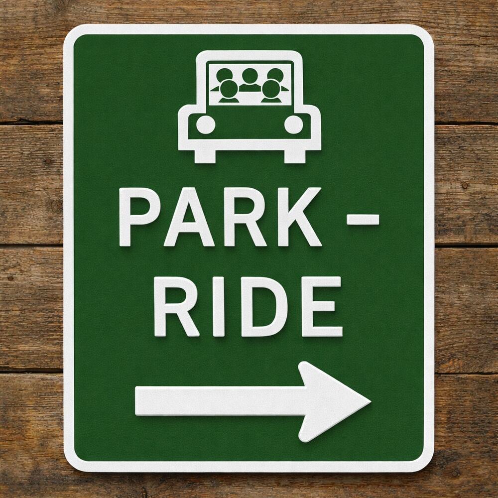 Park and Ride Arrow Road Sign Carpool Ride Share Interstate Freeway Highway